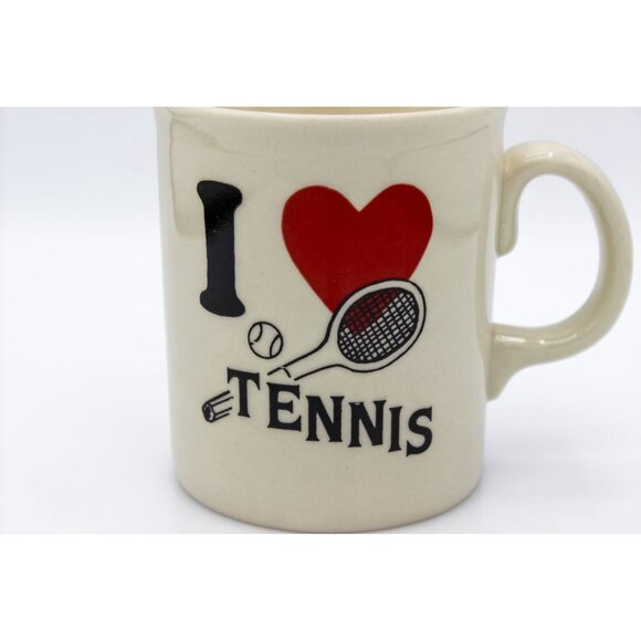 Vintage Tennis Cup Coffee Mug Made In England Raquette Heart 10 oz "I love Tenni - Picture 3 of 8
